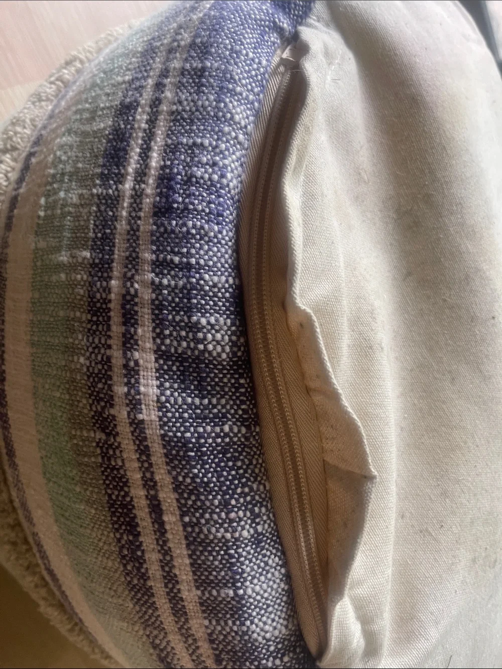 Striped Round Pouf Ottoman - White, Mint & Lavender